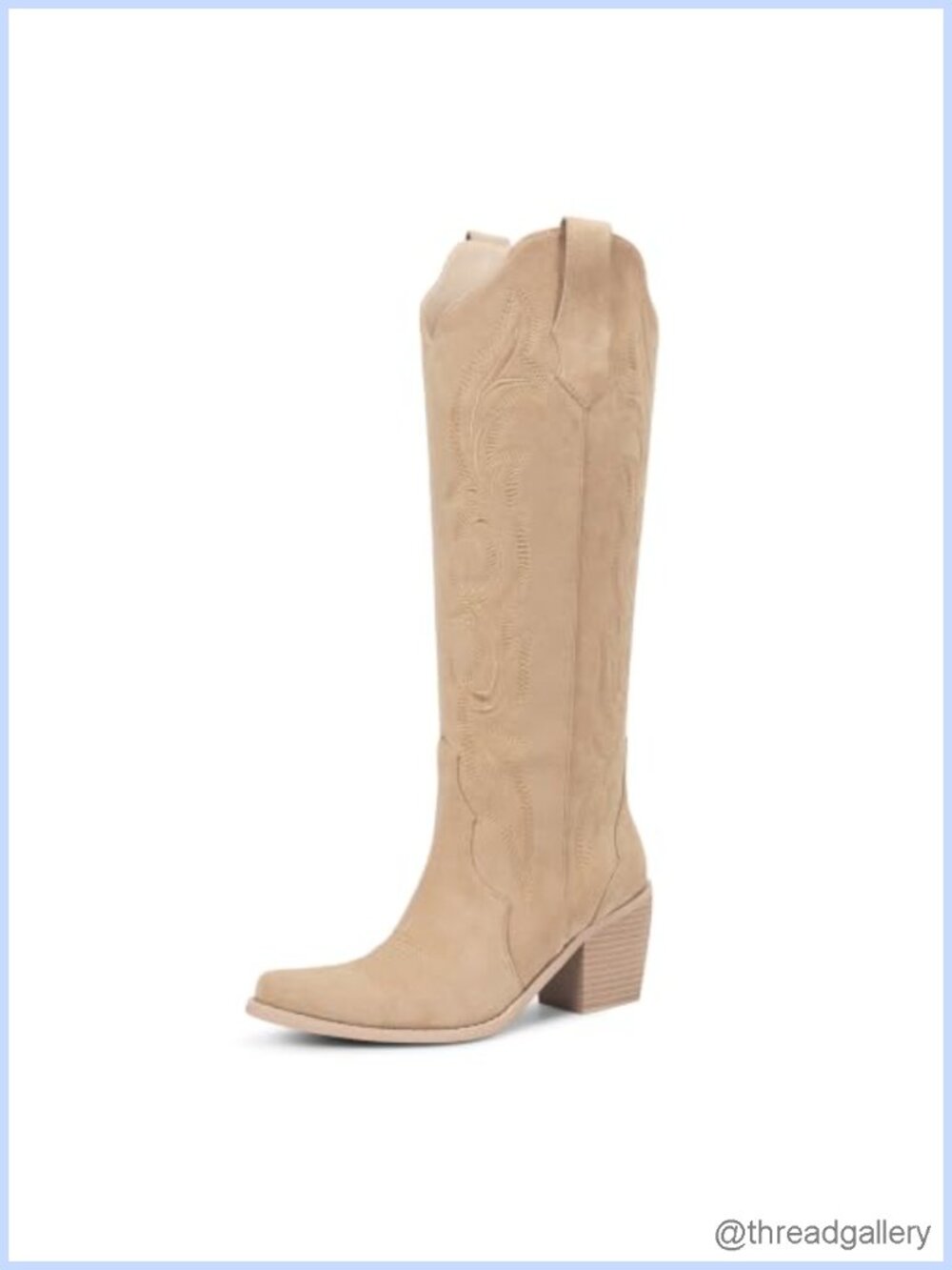 Wetkiss Retro Knee High Cowboy Boots Faux Suede Snip Toe Block Heel
